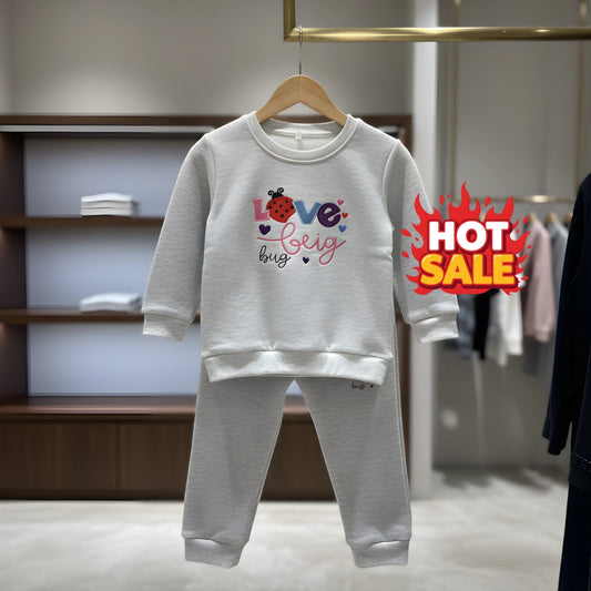 Baby Girls Light Grey Fleece Sweatshirt & Trouser Set – “Love Bug” Ladybug Print