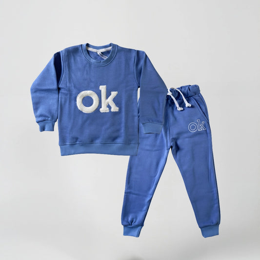 Boys Fleece 2-Piece “OK” Outfit | Cozy Winter Sweatshirt & Trouser Set for Kids