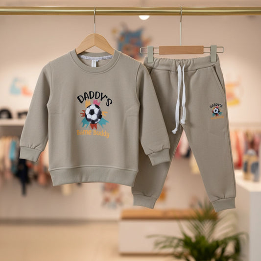Beige fleece two piece set Daddy's written on it with football