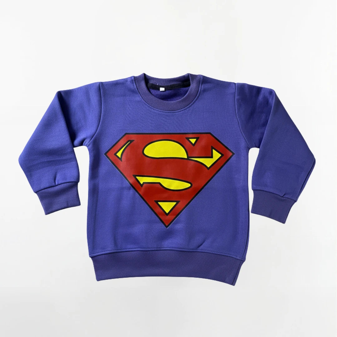 Blue sweatshirt with Superman logo on a white background