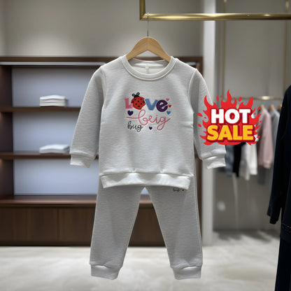 Baby Girls Light Grey Fleece Sweatshirt & Trouser Set – “Love Bug” Ladybug Print