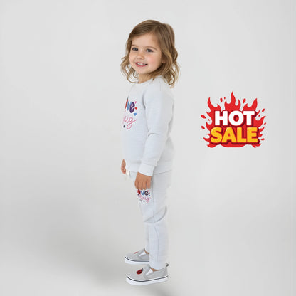 Baby Girls Light Grey Fleece Sweatshirt & Trouser Set – “Love Bug” Ladybug Print