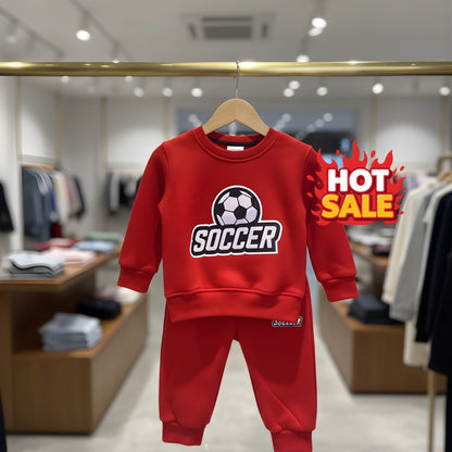 Boys Red Soccer Fleece Sweatshirt & Trouser Two-Piece Set – Winter Sports Outfit