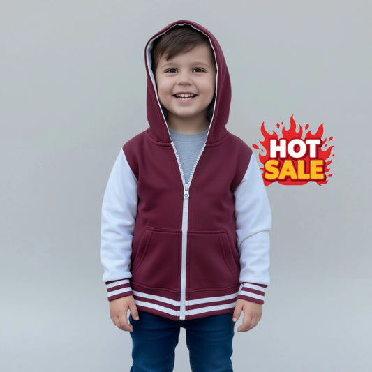 Classic Varsity Kids Fleece Hoodie 🧥 | Maroon & White Zip-Up
