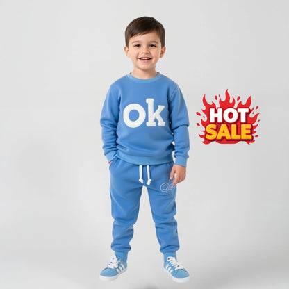Boys Fleece 2-Piece “OK” Outfit | Cozy Winter Sweatshirt & Trouser Set for Kids