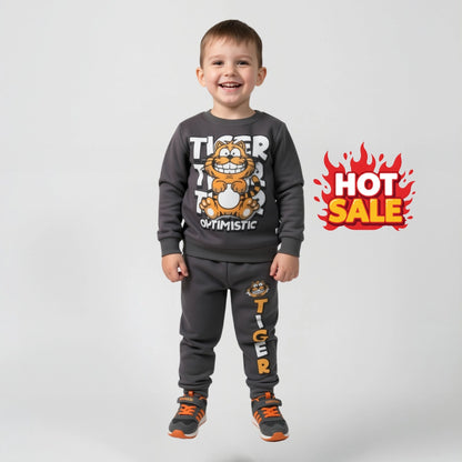 Boys Fleece 2-Piece Tiger Outfit | Winter Sweatshirt & Trouser Set for Kids